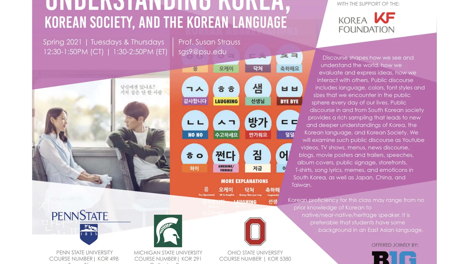 "Understanding Korea, Korean Society, and the Korean Language" Course Flyer